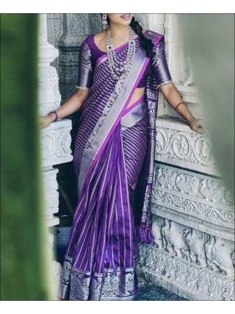 CM - Purple Colour Lichi Silk Saree
