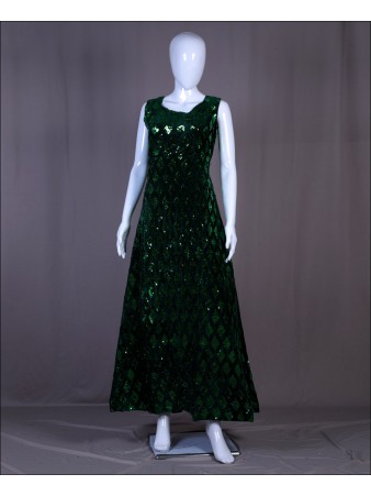 Green Velvet Sequence Embroidered Work Gown