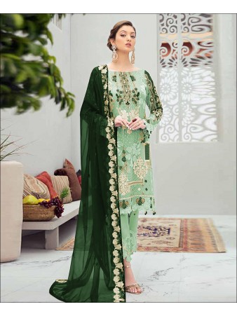 RF - Glorious Green Butterfly Net Embroidered Pakistani Straight Suit