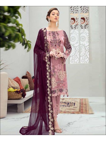 RF - Glorious Pink Butterfly Net Embroidered Pakistani Straight Suit