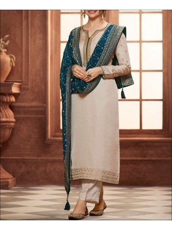 RF - Nude White color Satin Georgette Palazzo Suit.