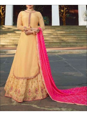 RF - Yellow color Muslin Satin Gharara Dress.