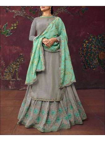 RF - Grey color Muslin Satin Gharara Dress.