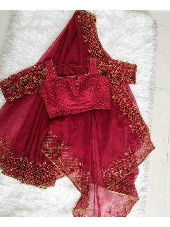 VF - Jari Thread Embroidered Red Organza saree