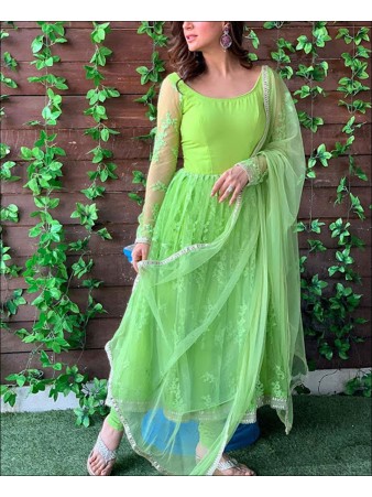 RE - Green Colored Semi-Stitched Salwar Suit