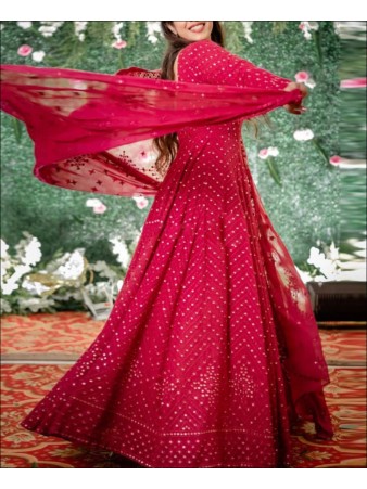 RE - Red Coloured Party Wear Georgette Gown With Dupatta
