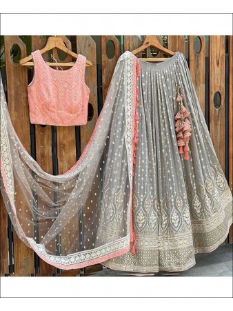 RE - Grey Colored Sequence Embroidery Work Lehenga Choli