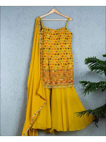 RE -Yellow Colored Semi-Stitched Sharara Suit