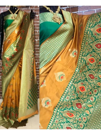 BF - Traditional Yellow Banarasi kota silk saree with blouse