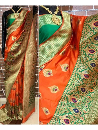 BF - Traditional Orange Banarasi kota silk saree with blouse