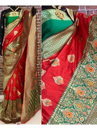 BF - Traditional Red Banarasi kota silk saree with blouse
