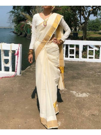 JGT - Diva White Chanderi cotton light embroidered saree