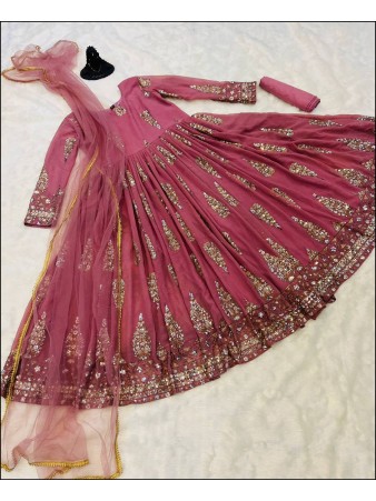 Pink Color Faux Georgette Sequence Work Gown