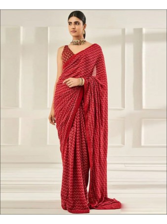 RE - Party Wear Red Color Georgette Saree